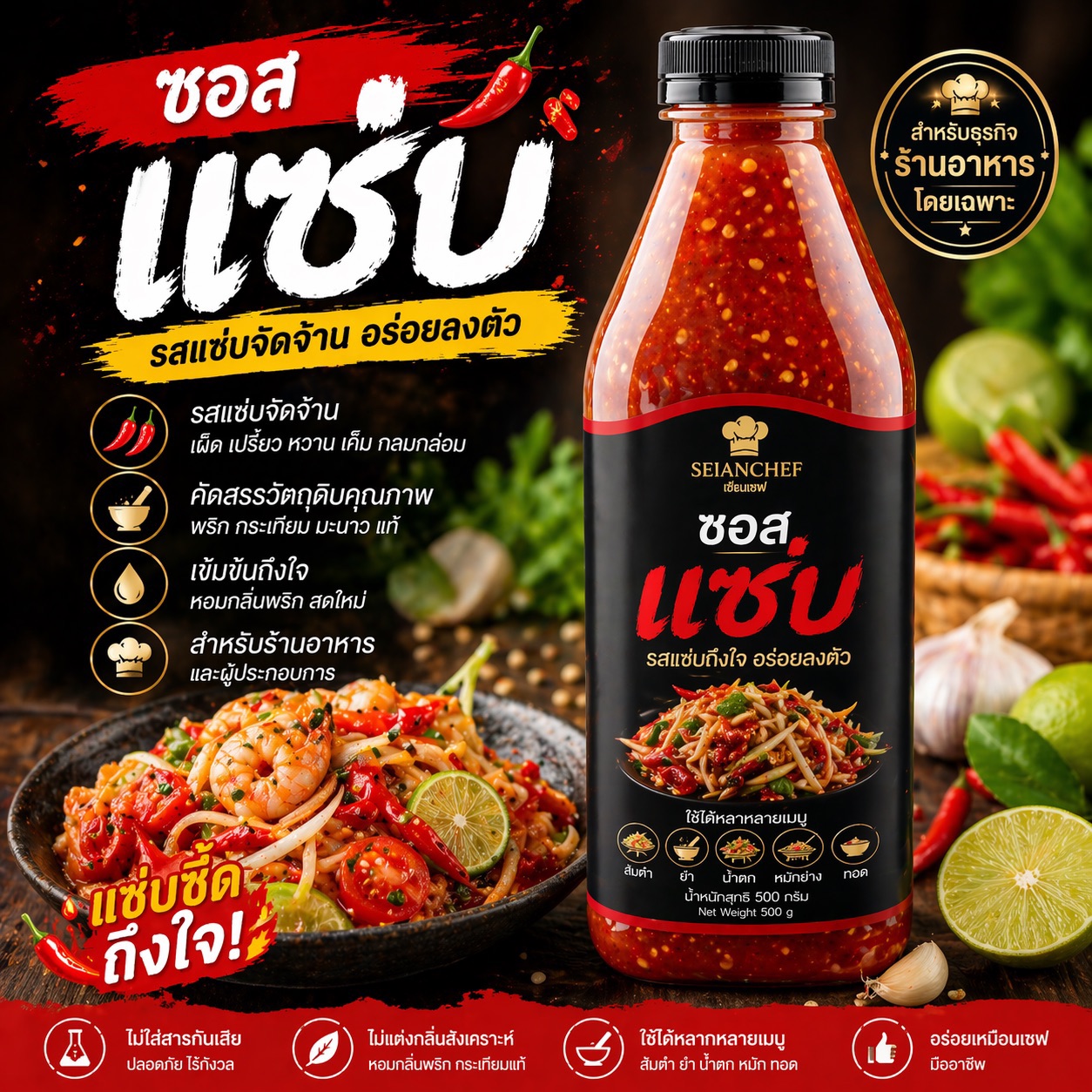ซอสแซ่บ สำหรับร้านอาหารและธุรกิจ รับผลิต OEM